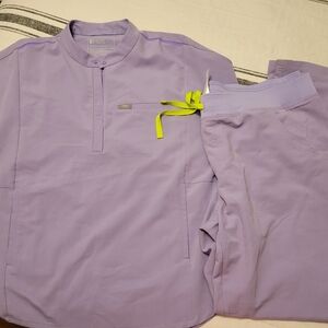 Figs Light Purple Scrub Set with Neon Accents
